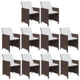 11 Piece Garden Dining Set with Cushions Poly Rattan Brown - Top-Down View