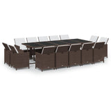 15 Piece Garden Dining Set with Cushions Poly Rattan Brown - Front View