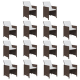 15 Piece Garden Dining Set with Cushions Poly Rattan Brown - Top-Down View