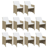 11 Piece Garden Dining Set with Cushions Poly Rattan Beige - Top-Down View
