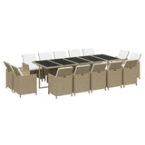 15 Piece Garden Dining Set with Cushions Poly Rattan Beige - Side View