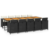11 Piece Garden Dining Set with Cushions Poly Rattan Black - Front View