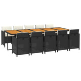 11 Piece Garden Dining Set with Cushions Poly Rattan Black