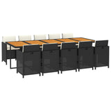 11 Piece Garden Dining Set with Cushions Poly Rattan Black - Side View