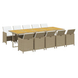11 Piece Garden Dining Set with Cushions Poly Rattan Beige - Side View