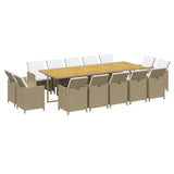 15 Piece Garden Dining Set with Cushions Poly Rattan Beige - Side View