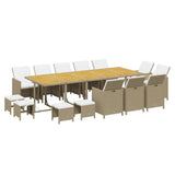 15 Piece Garden Dining Set with Cushions Poly Rattan Beige - Side View