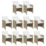 15 Piece Garden Dining Set with Cushions Poly Rattan Beige