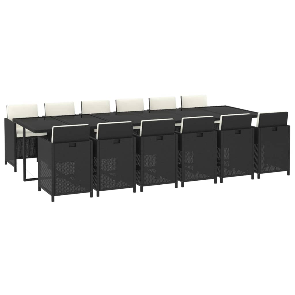 13 Piece Garden Dining Set with Cushions Poly Rattan Black