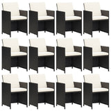 13 Piece Garden Dining Set with Cushions Poly Rattan Black - Rear View
