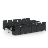 13 Piece Garden Dining Set with Cushions Poly Rattan Black - Front View