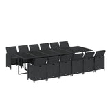 13 Piece Garden Dining Set with Cushions Poly Rattan Black - Side View