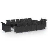 17 Piece Garden Dining Set with Cushions Poly Rattan Black - Front View
