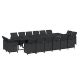 17 Piece Garden Dining Set with Cushions Poly Rattan Black - Side View
