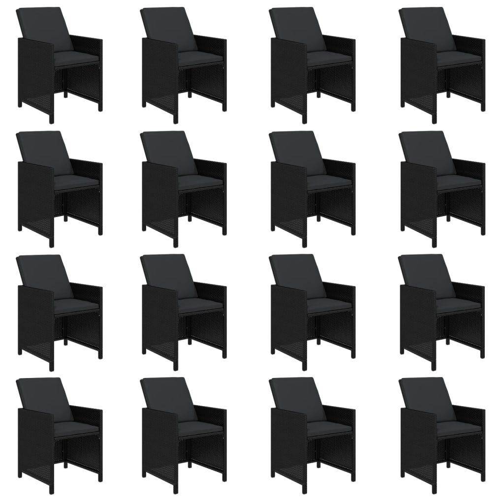 17 Piece Garden Dining Set with Cushions Poly Rattan Black