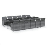 13 Piece Garden Dining Set with Cushions Poly Rattan Grey - Front View