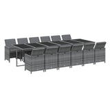 13 Piece Garden Dining Set with Cushions Poly Rattan Grey - Side View