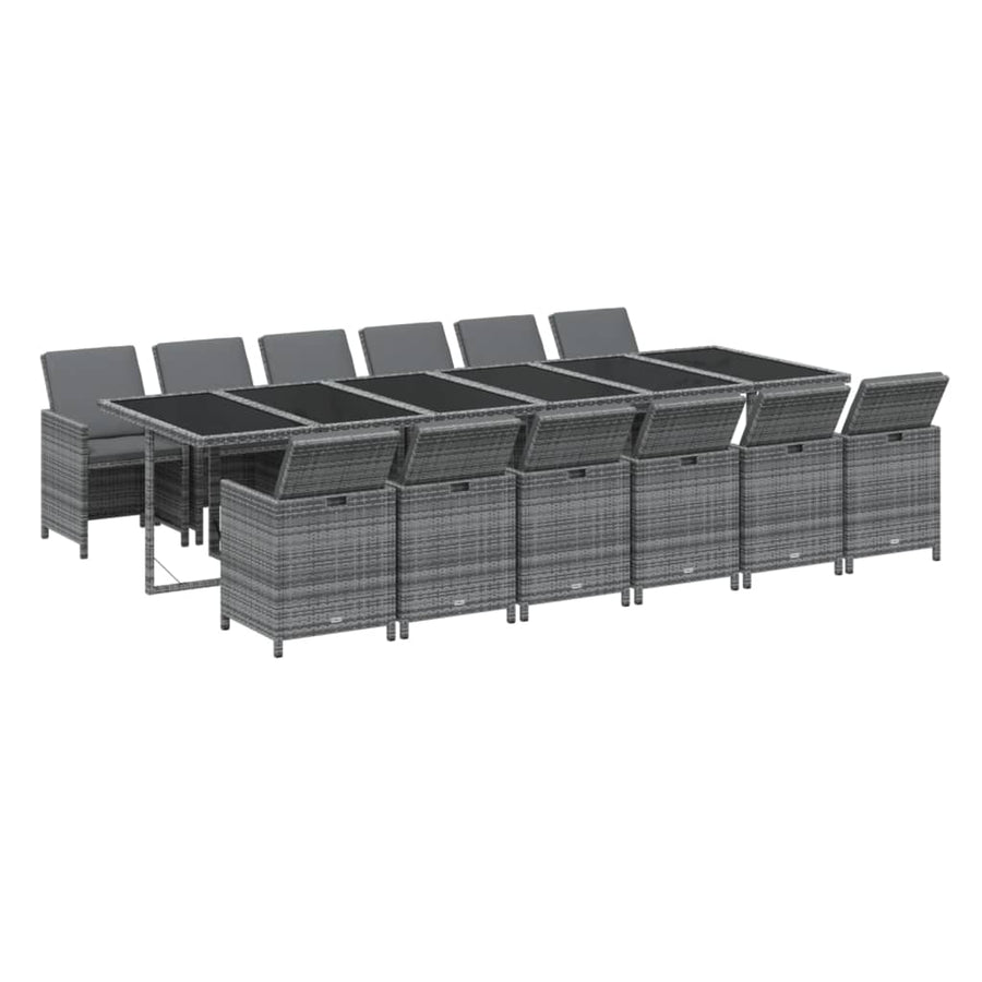 13 Piece Garden Dining Set with Cushions Poly Rattan Grey