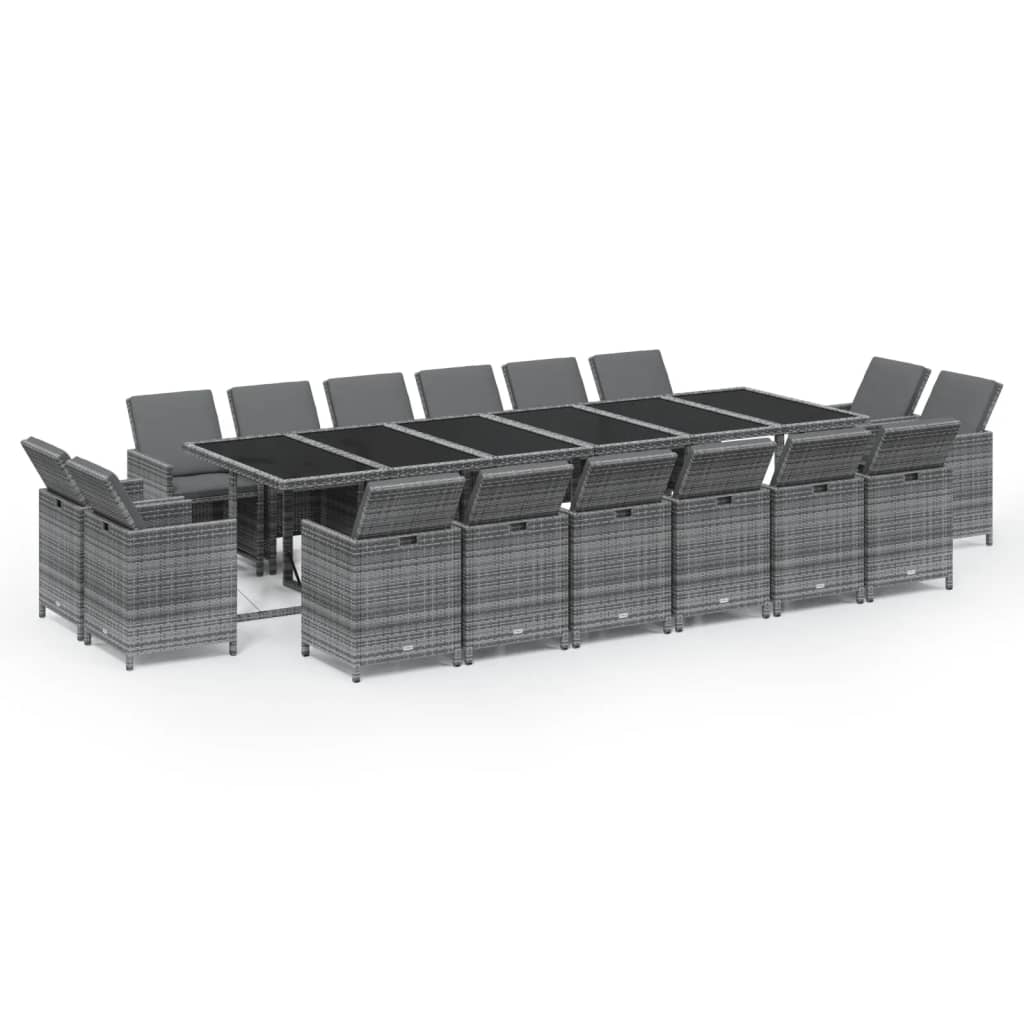 17 Piece Garden Dining Set with Cushions Poly Rattan Grey