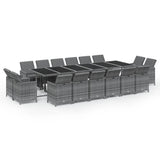 17 Piece Garden Dining Set with Cushions Poly Rattan Grey - Front View