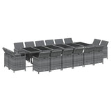 17 Piece Garden Dining Set with Cushions Poly Rattan Grey - Side View