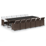 13 Piece Garden Dining Set with Cushions Poly Rattan Brown - Front View