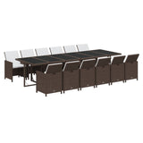 13 Piece Garden Dining Set with Cushions Poly Rattan Brown - Side View