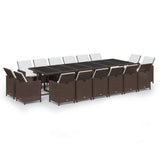 17 Piece Garden Dining Set with Cushions Poly Rattan Brown