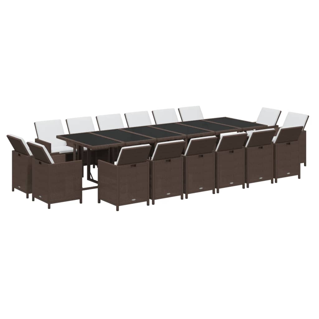 17 Piece Garden Dining Set with Cushions Poly Rattan Brown