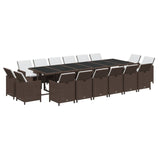17 Piece Garden Dining Set with Cushions Poly Rattan Brown - Side View