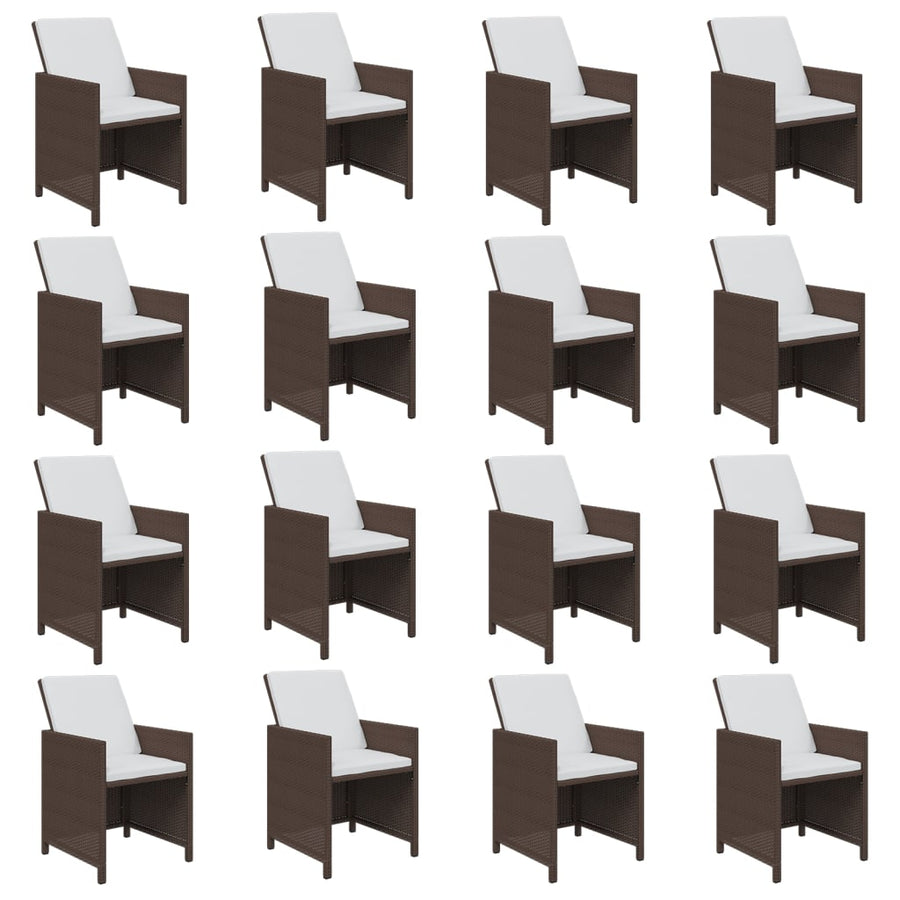 17 Piece Garden Dining Set with Cushions Poly Rattan Brown