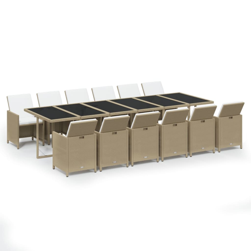 13 Piece Garden Dining Set with Cushions Poly Rattan Beige
