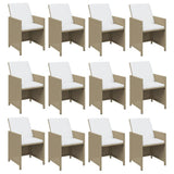 13 Piece Garden Dining Set with Cushions Poly Rattan Beige