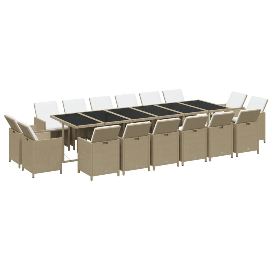 17 Piece Garden Dining Set with Cushions Poly Rattan Beige