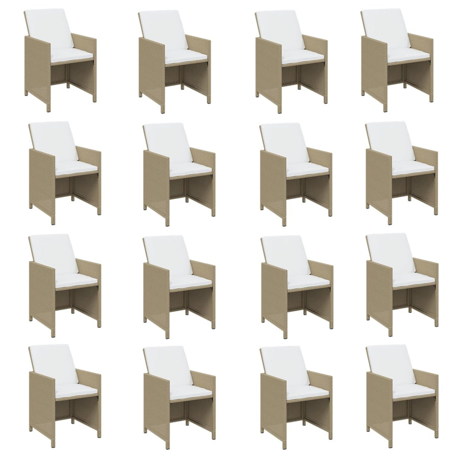 17 Piece Garden Dining Set with Cushions Poly Rattan Beige