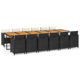 13 Piece Garden Dining Set with Cushions Poly Rattan Black - Front View