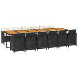 13 Piece Garden Dining Set with Cushions Poly Rattan Black - Side View