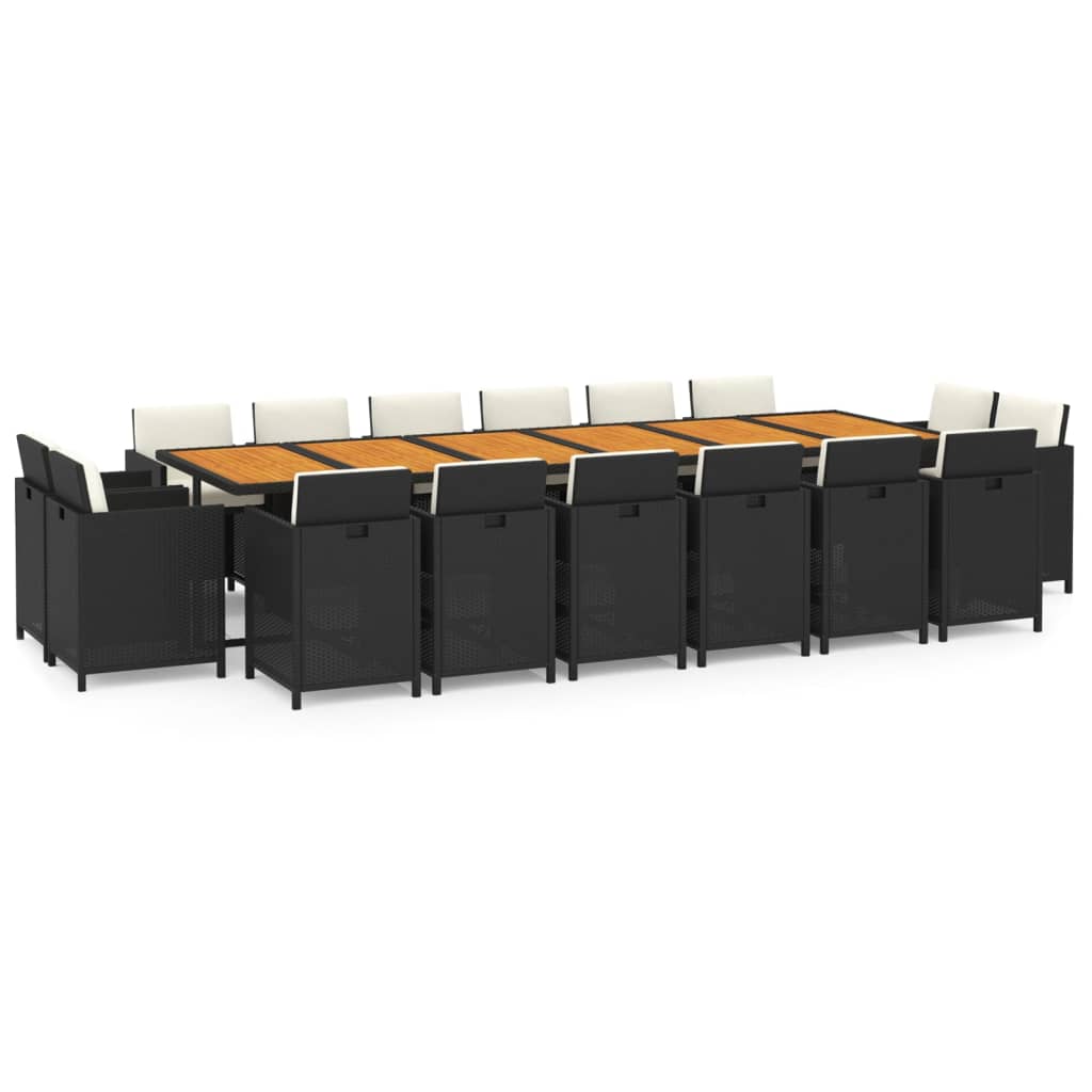 17 Piece Garden Dining Set with Cushions Poly Rattan Black