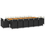 17 Piece Garden Dining Set with Cushions Poly Rattan Black