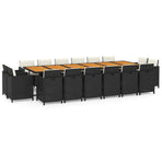 17 Piece Garden Dining Set with Cushions Poly Rattan Black