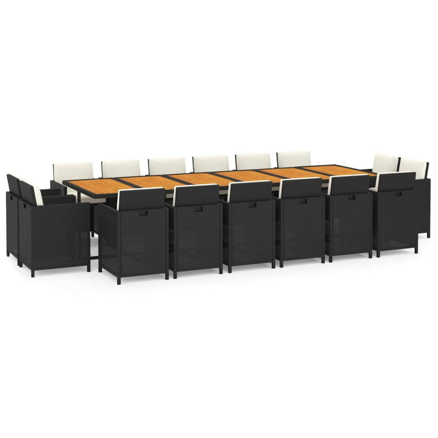 17 Piece Garden Dining Set with Cushions Poly Rattan Black