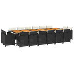 17 Piece Garden Dining Set with Cushions Poly Rattan Black
