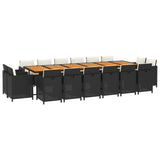 17 Piece Garden Dining Set with Cushions Poly Rattan Black - Side View