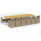 13 Piece Garden Dining Set with Cushions Poly Rattan Beige - Front View