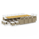 17 Piece Garden Dining Set with Cushions Poly Rattan Beige - Front View