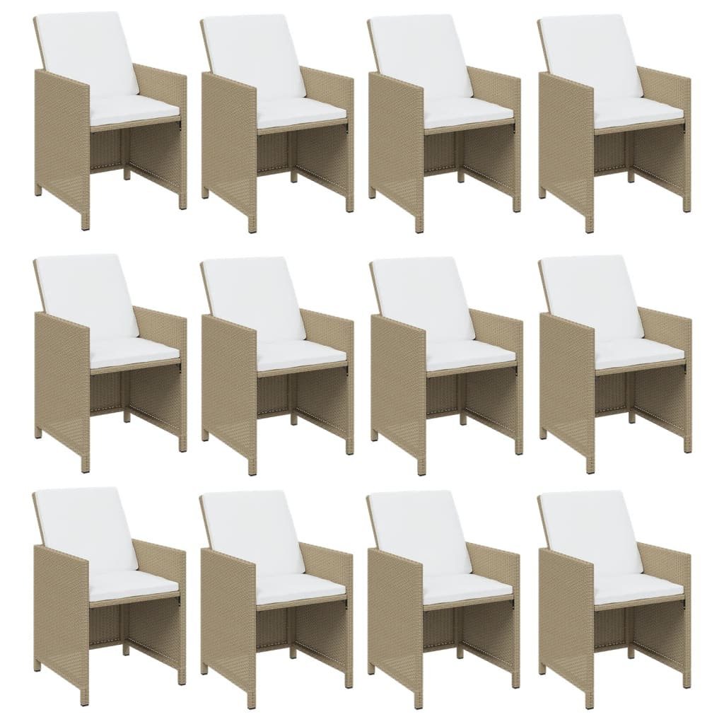 17 Piece Garden Dining Set with Cushions Poly Rattan Beige