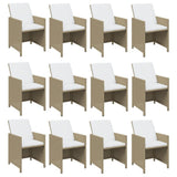 17 Piece Garden Dining Set with Cushions Poly Rattan Beige - Top-Down View