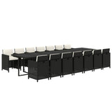 15 Piece Garden Dining Set with Cushions Poly Rattan Black - Side View