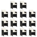 15 Piece Garden Dining Set with Cushions Poly Rattan Black