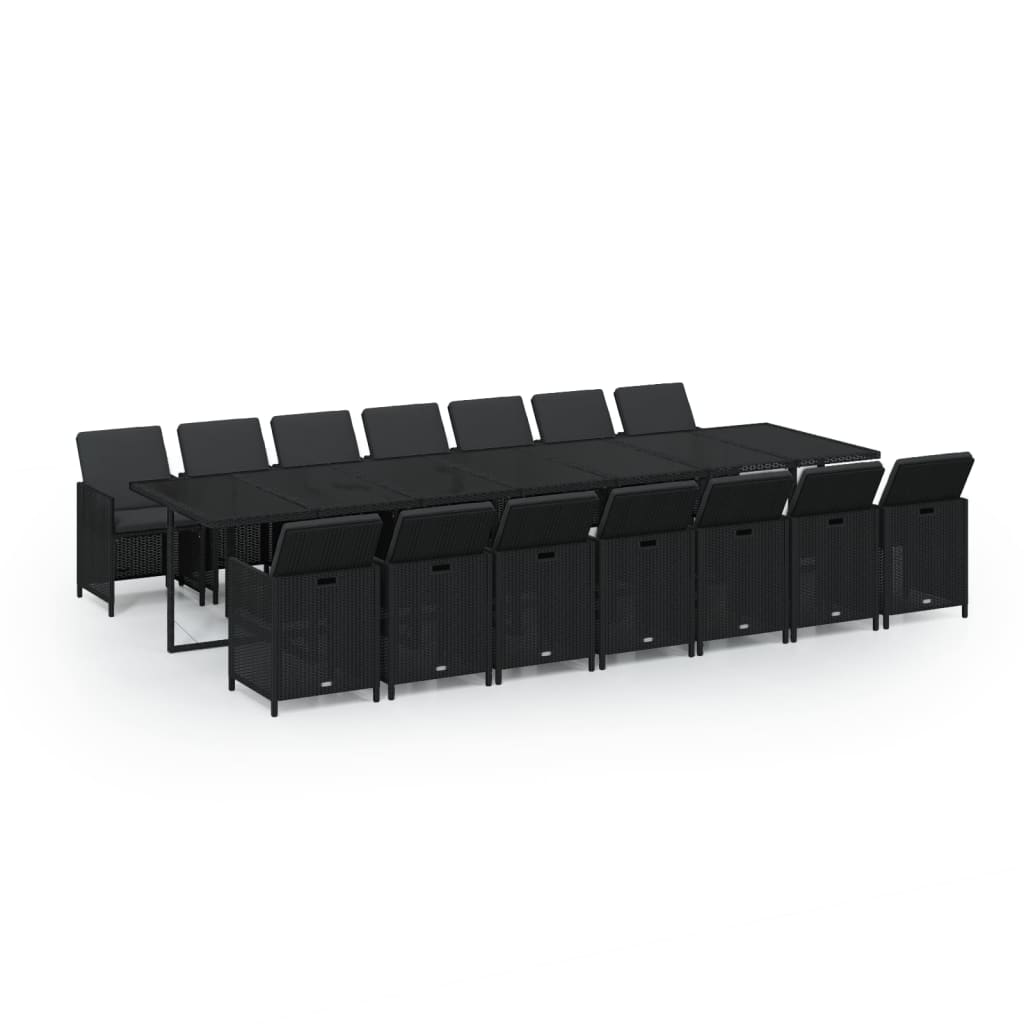 15 Piece Garden Dining Set with Cushions Poly Rattan Black